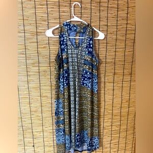 Express Blue and Brown Patterned Maxi Dress